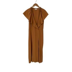Vince Braid Trim Flutter Sleeve Wrap Dress Copper Brown Size Medium